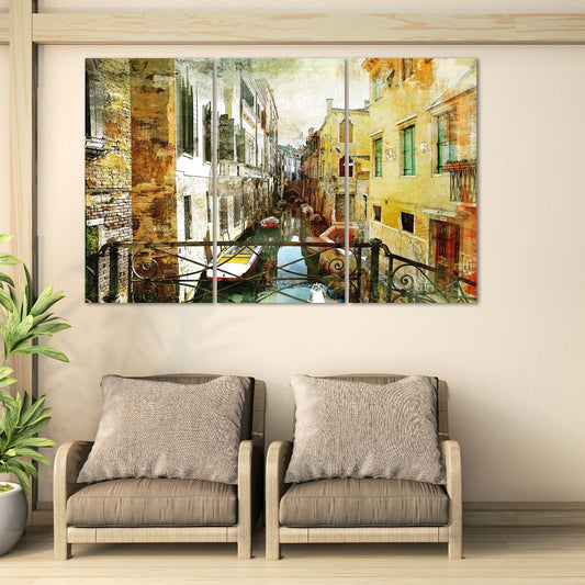 Venetian streets painting, vintage wall art paintings on canvas, city street art canvas print, bathroom wall decor, living room wall art