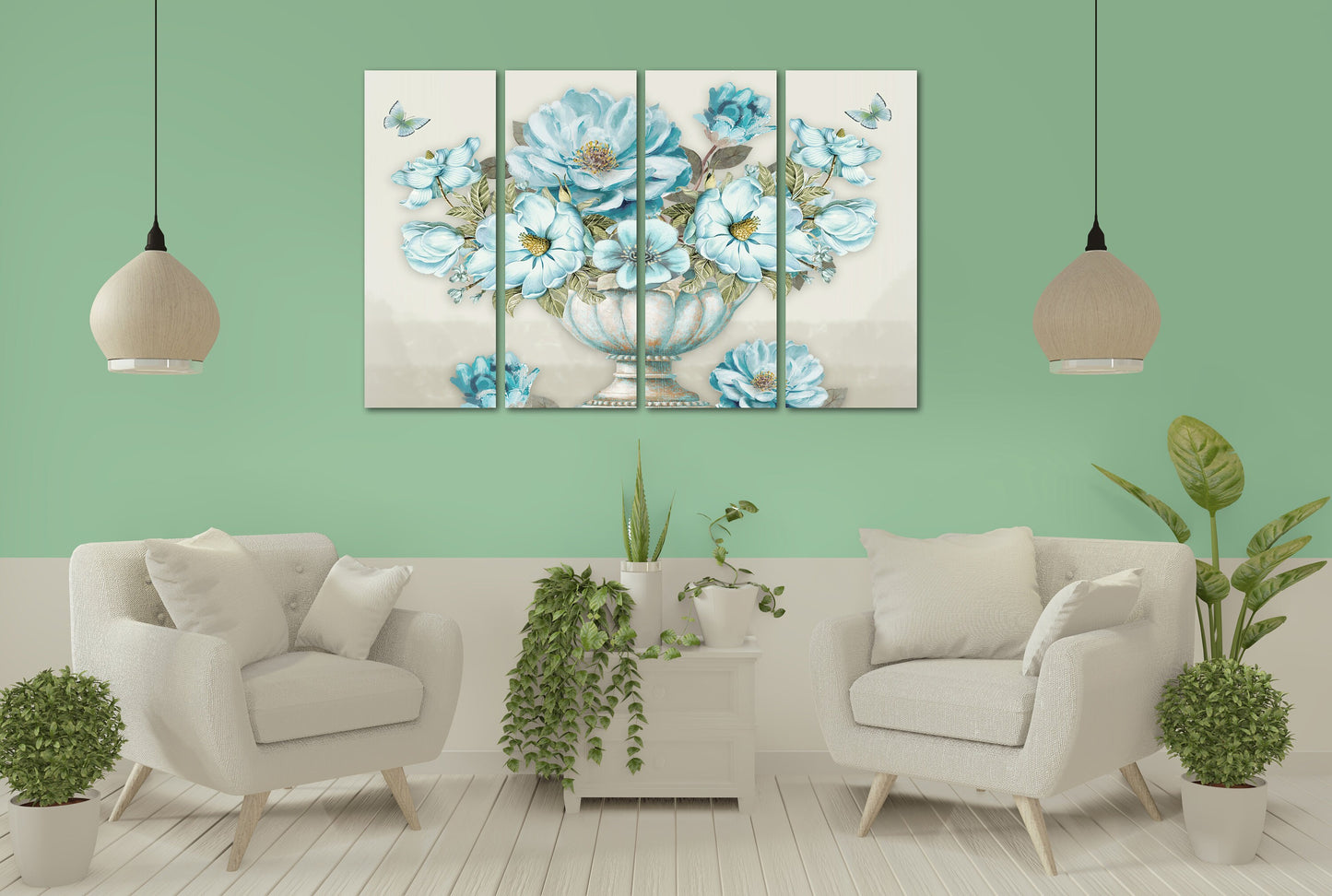 Art boho flowers wall art, botanical print canvas set flowers painting wide bathroom wall decor housewarming gift