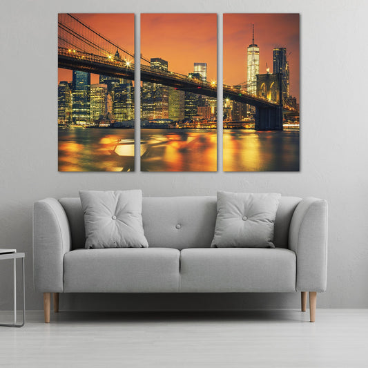 Brooklyn bridge print New york city painting extra large multi panel wall art American bridge home wall decor framed art print canvas