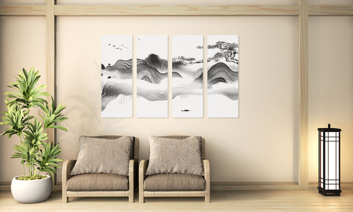 Rocks and mountains wall art, mountains canvas painting, modern abstract canvas, black and white wall art