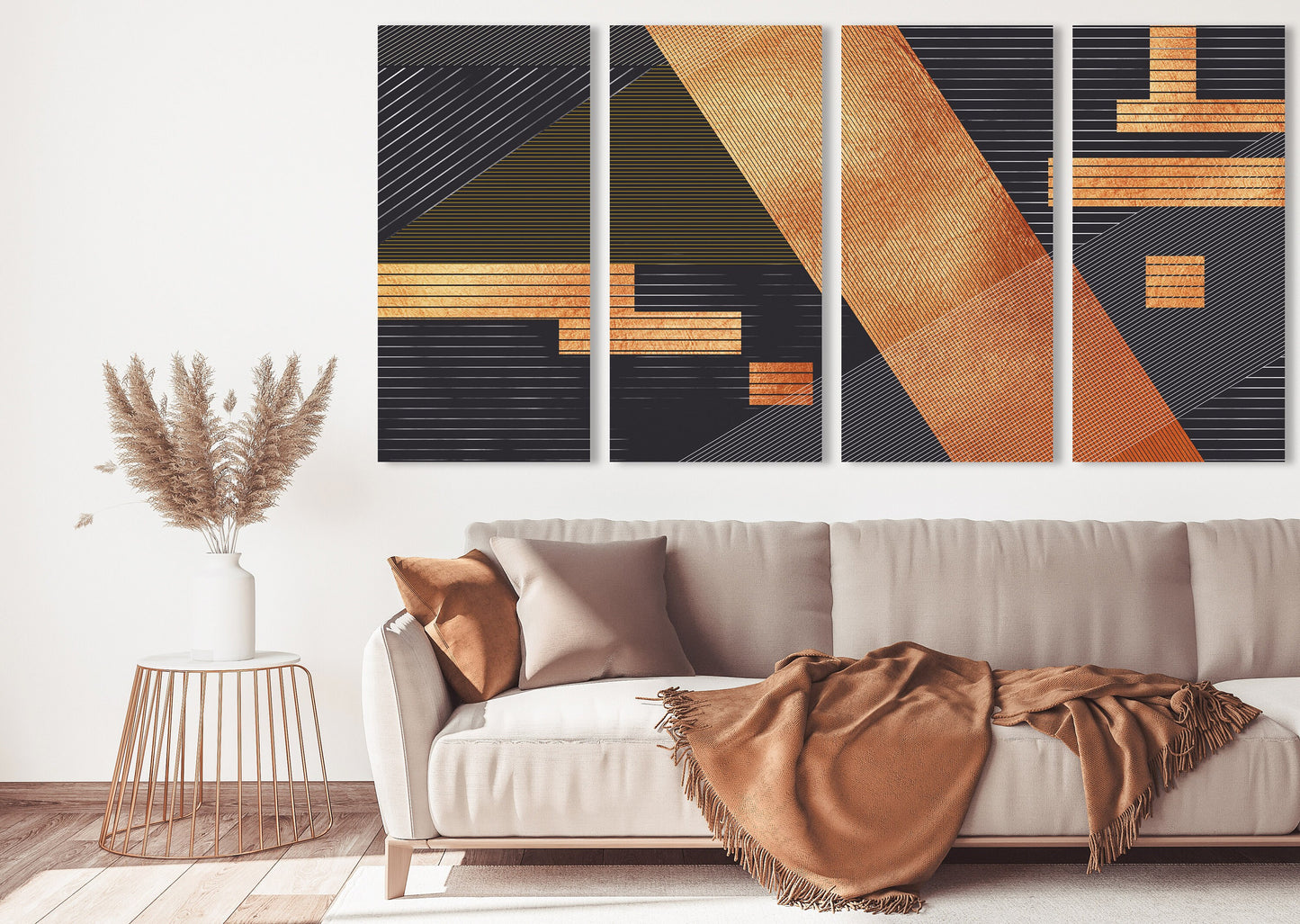 Multi piece abstract canvas wall decor, extra large trendy wall art, set of three geometric modern abstract housewarming prints for gift