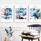 Abstract 3 piece canvas wall arts, framed blue printable artwork, set of three floater frame prints, three colorful framed artworks for home