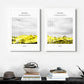 Mountains three piece framed wall art, abstract floater frame artwork, set of 3 landscape prints, yellow white framed wall hanging decor