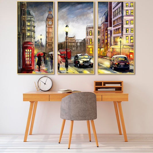 London framed wall art, Big Ban floater frame print on canvas, large cityscape printable wall hangin decor, golden frame city canvas print