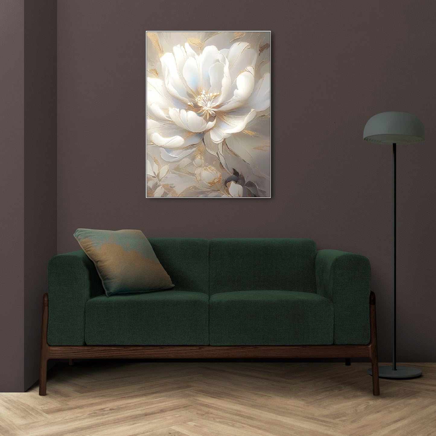 Big flower wall art, large floral canvas print, white wildflower artwork, floating frame oil painting wall art, botanical bedroom artwork