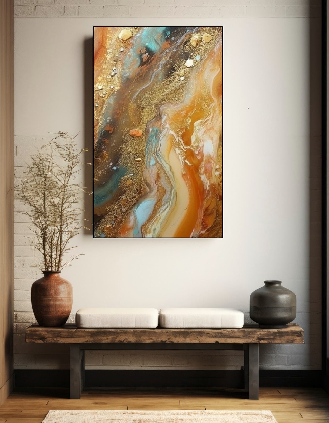 Large abstract canvas print, framed marble wall art, printable gold waves artwork, floater frame living room wall art, modern gift artwork