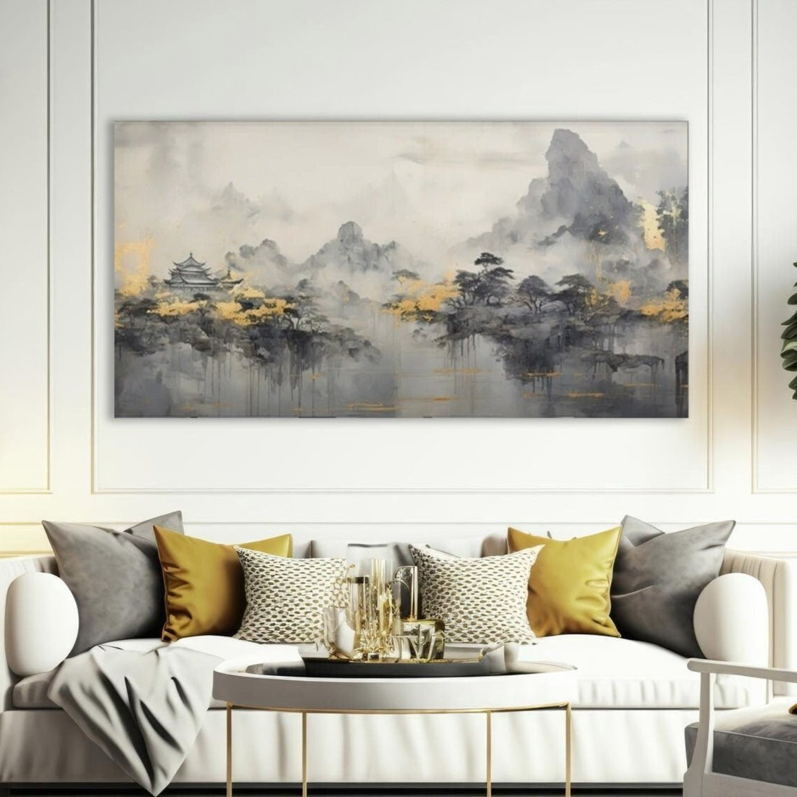 Large landscape wall art, multi piece canvas print, printable Japanese artwork, set of 3 pictures, grey bedroom wall art, artwork for gift