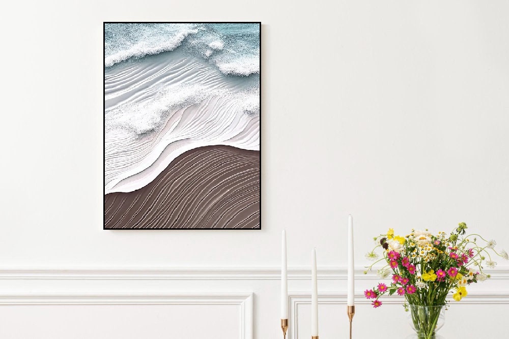 Wave wall art, framed abstract canvas print, large floater frame wall hanging decor, impression living room artwork, modern canvas print