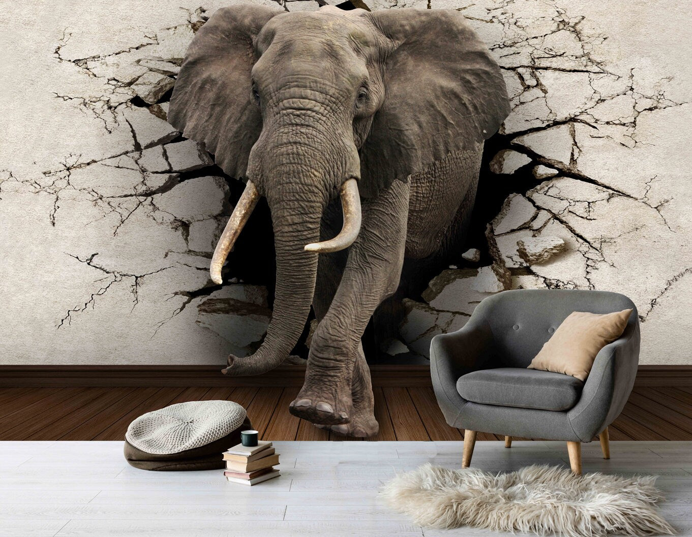 Elephant 3d wallpaper peel and stick wall mural, modern nursery wallpaper animals, removable wallpaper, canvas wallpaper, vinyl wallpaper