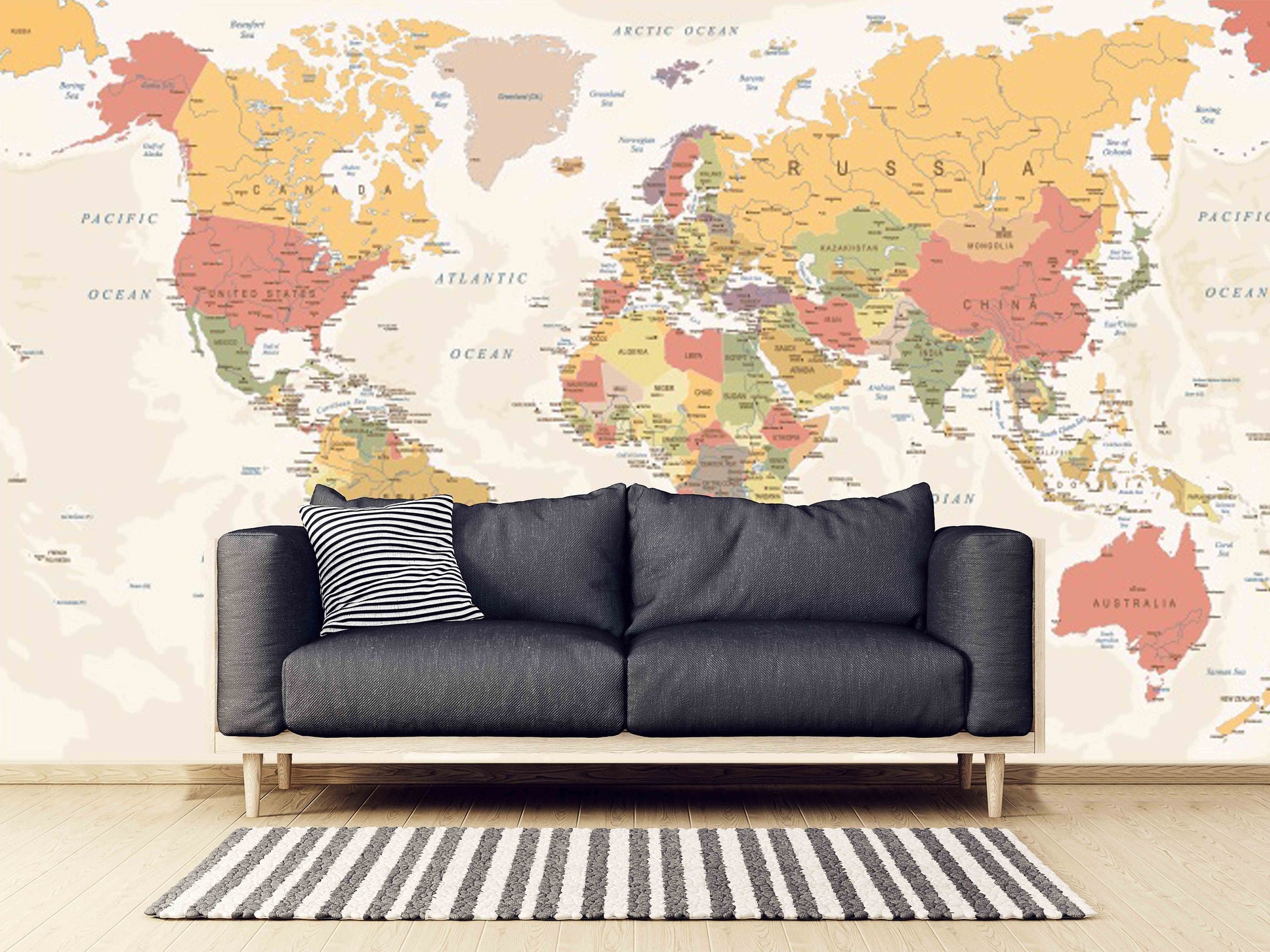 World map mural Removable wallpaper Textured wallpaper fabric wallpaper vinyl wallpaper modern wallpaper wall print art detailed world map