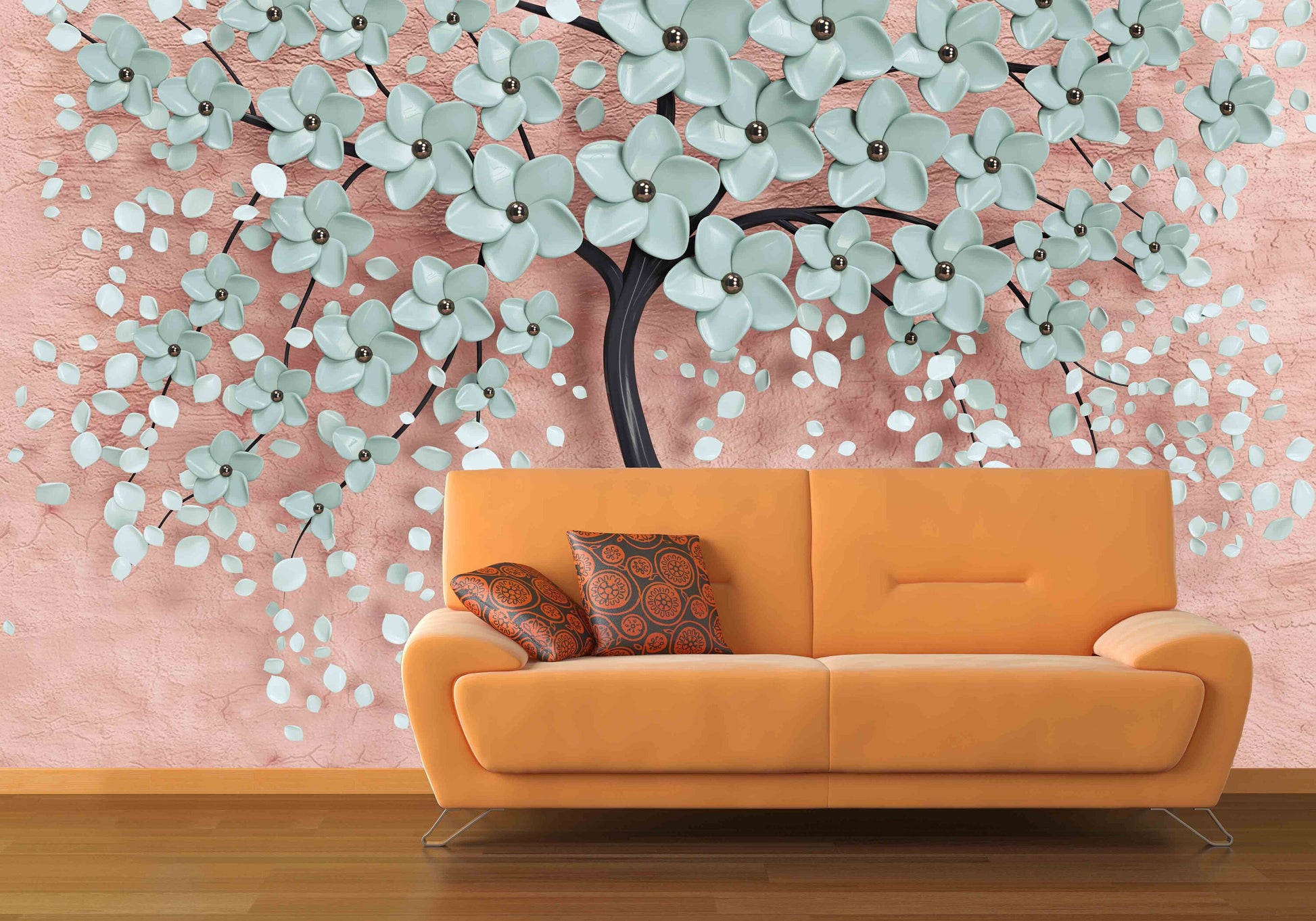 Sakura blossoms Japanese wall art Flowers wallpaper Peel&stick wallpaper Asian wall art Botanical removable wallpaper Chinoiserie wallpaper