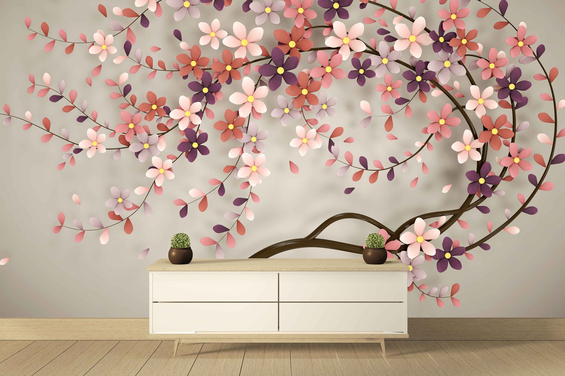 Removable wallpaper Sakura blossoms Japanese wall art Flowers wallpaper Peel&stick wallpaper Asian wall art Botanical Chinoiserie wallpaper