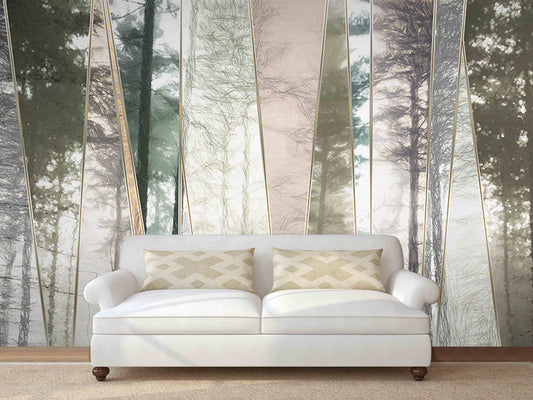 Foggy forest wall art woodland wallpaper Modern wallpaper Removable wallpaper Textured wallpaper fabric wallpaper vinyl wallpaper