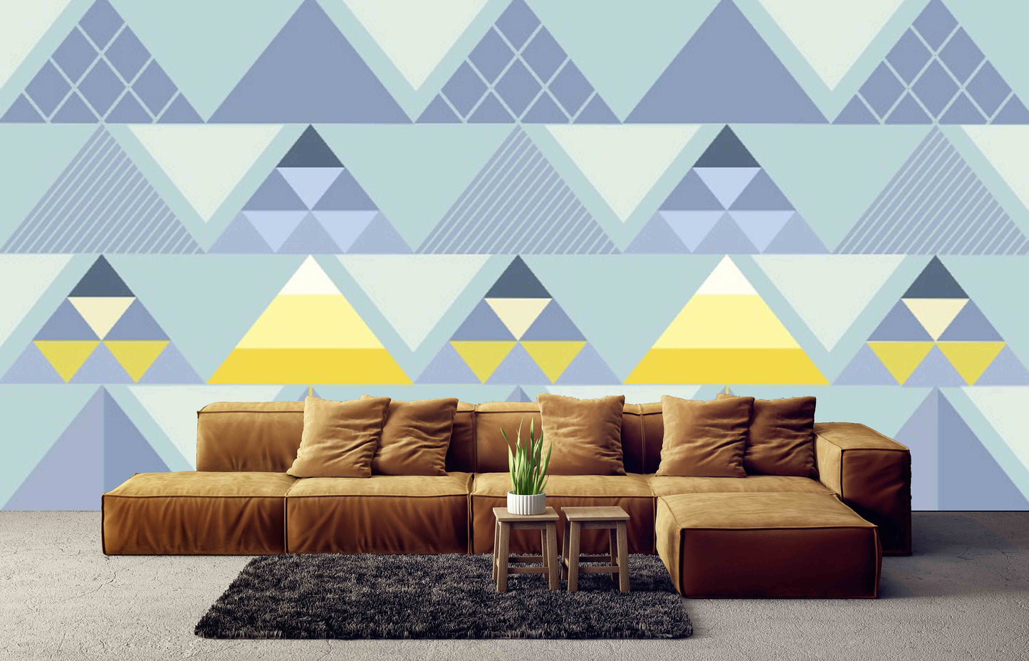 Blue wallpaper peel and stick Blue removable wallpaper Geometric wallpaper Geometric wall decal Abstract wallpaper Blue and yellow wallpaper