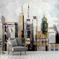 City architecture art print Peel and stick wall mural Geometric wallpaper home decor Vinyl wall sticker temporary wall covering