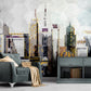 City architecture art print Peel and stick wall mural Geometric wallpaper home decor Vinyl wall sticker temporary wall covering
