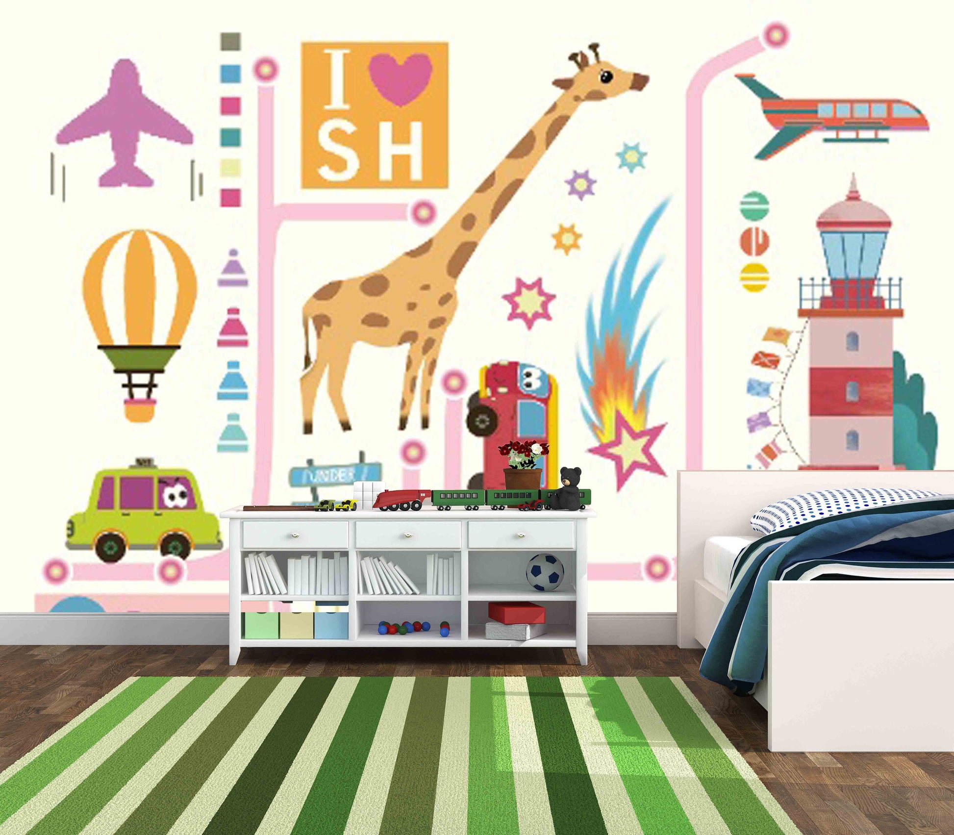 Kids room decor for girl and boy Removable wallpaper Baby vinyl wallpaper wall Animals print Peel and stick