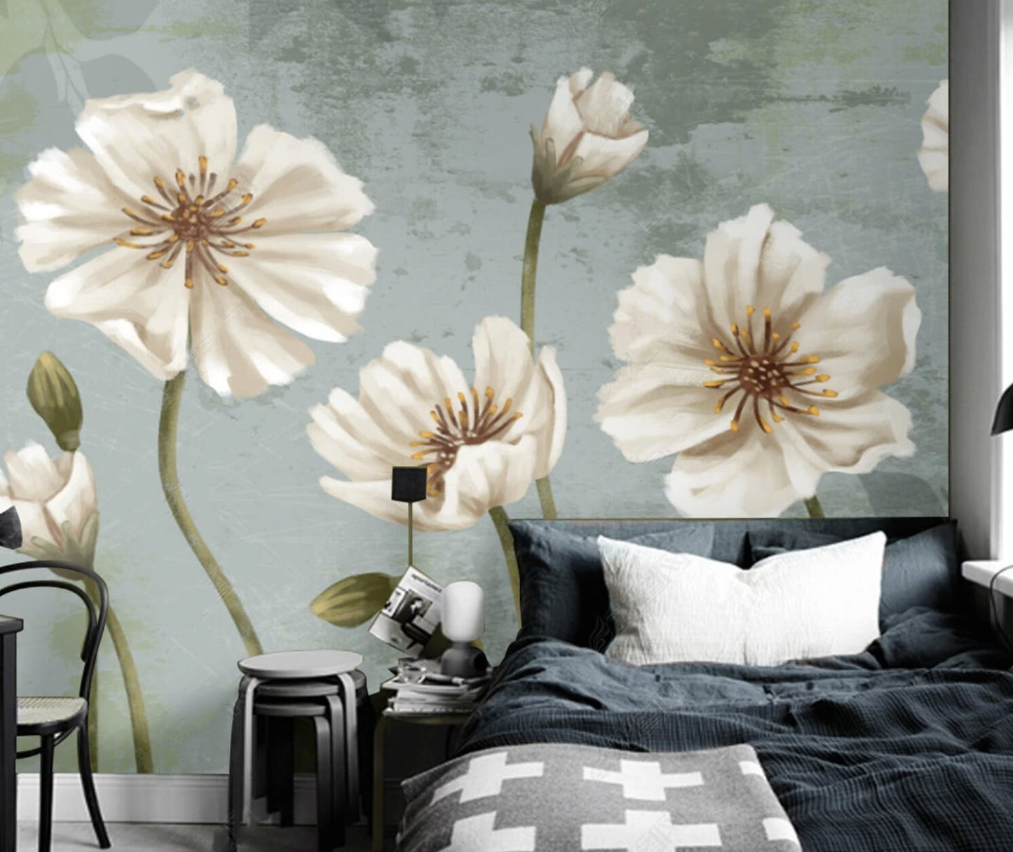 Big flower wallpaper Murals for girls vinyl wall murals prints Peel and stick Botanical removable Herb prints wall art Textured wallpaper