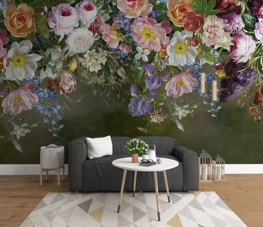 Wall mural prints Peel and stick Flower wall backdrop Peony wallpaper Botanical removable Home wall decor Murals for girls Climbing rose