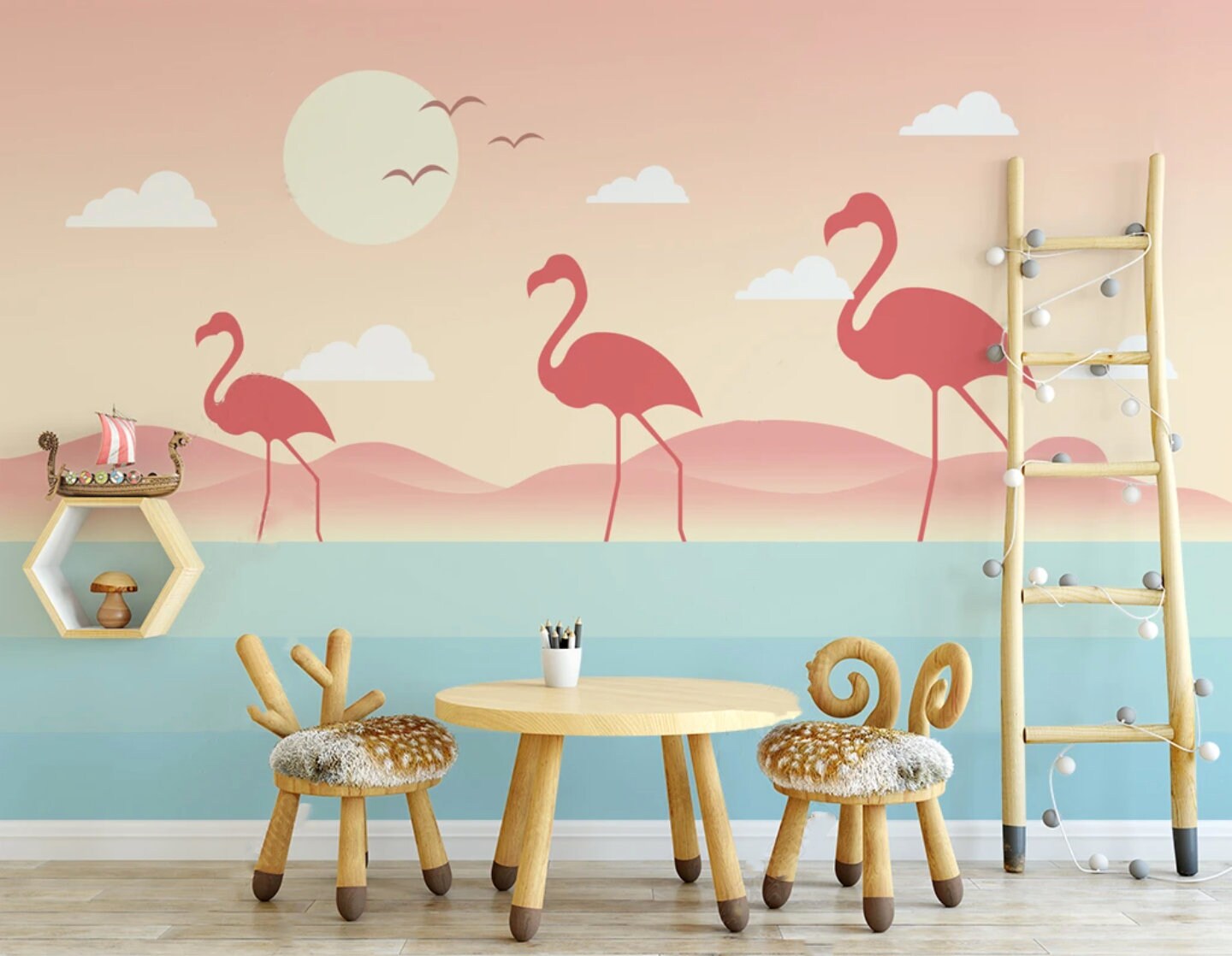 Exotic wall mural Tropical peel stick nursery wallpaper removable Modern wallpaper peel and stick pink Wall decoration