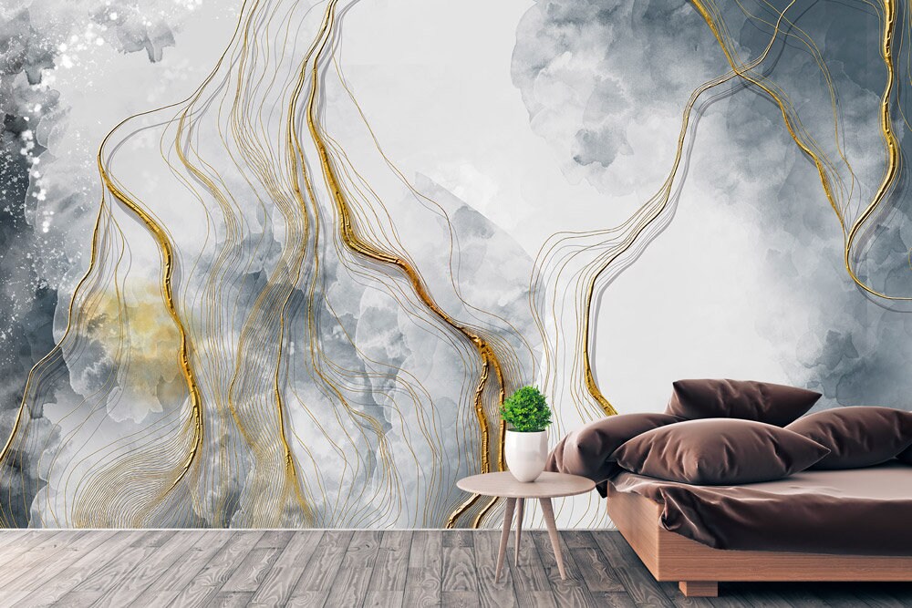 Art deco abstract modern wallpaper peel and stick, removable, self adhesive, temporary Giant vinyl, canvas wall mural bedroom, living room