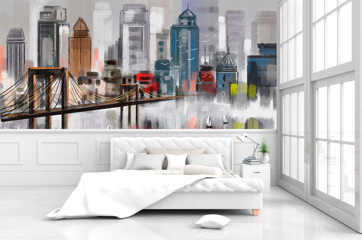 wall mural peel and stick City architecture art print bedroom wallpaper Vinyl wall sticker temporary wall covering