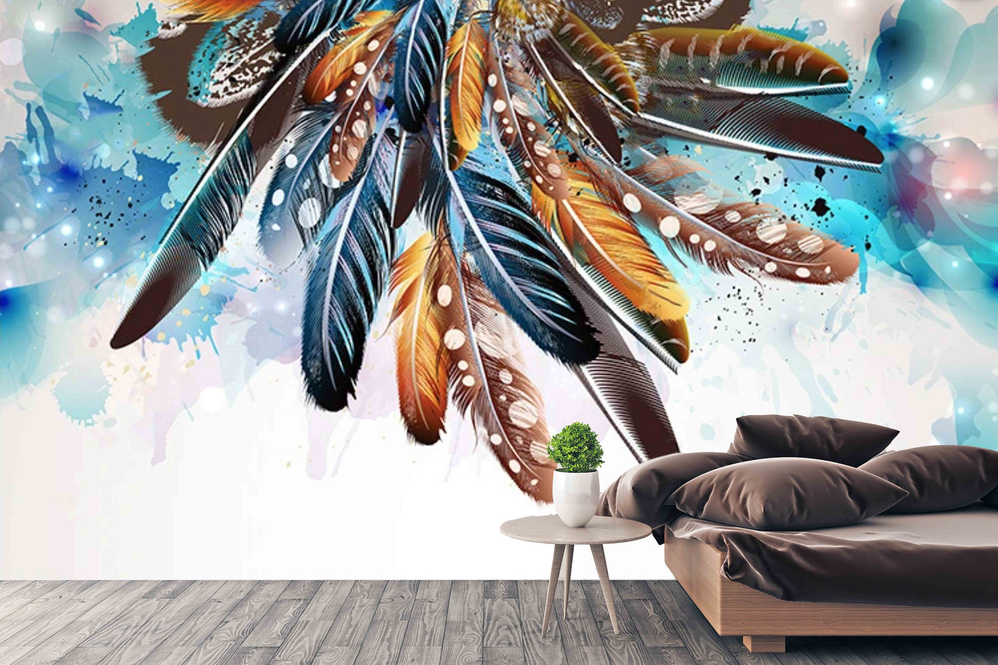 Feather wallpaper peel and stick mural Blue abstract bedroom wallpaper Removable wallpaper Textured wallpaper vinyl wallpaper