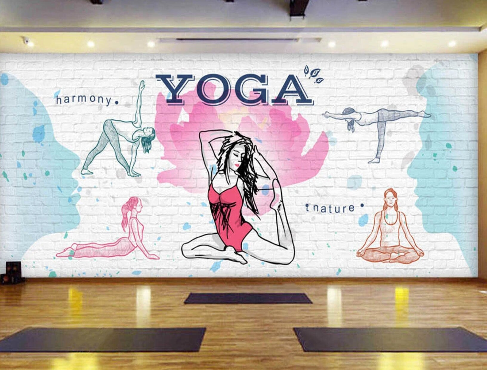 Yoga wallpaper, yoga poster, yoga wall decor Peel and stick wall mural, vinyl wallpaper wall covering stick on wallpaper bathroom