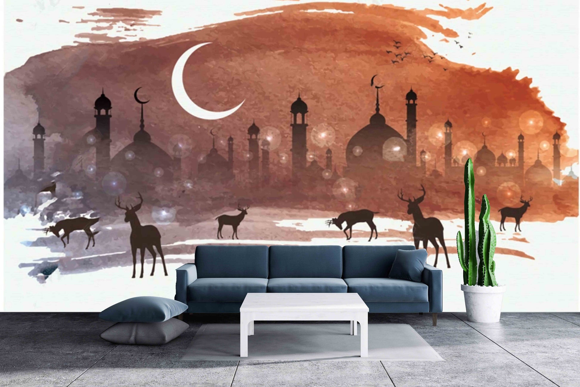 Moon wall mural, brown large art wallpaper peel and stick wall mural prints, modern wall decor, vinyl wallpaper, night sky wallpaper