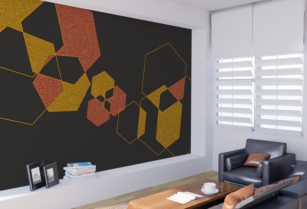 Geometric black wallpaper peel and stick wall mural, modern abstract dark wallpaper removable wall decoration