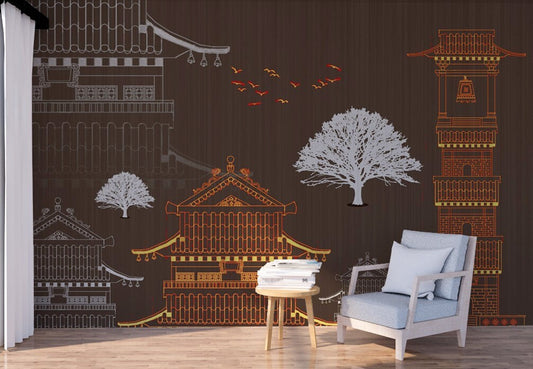 Asian wallpaper peel and stick wall mural, japanese wallpaper, chinoiserie self adhesivewallpaper, vinyl wall mural prints