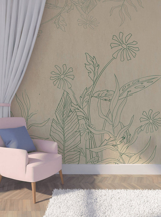 Herb wallpaper peel and stick wall mural, leaf wallpaper, mural leaves, removable wallpaper, bedroom wall decoration