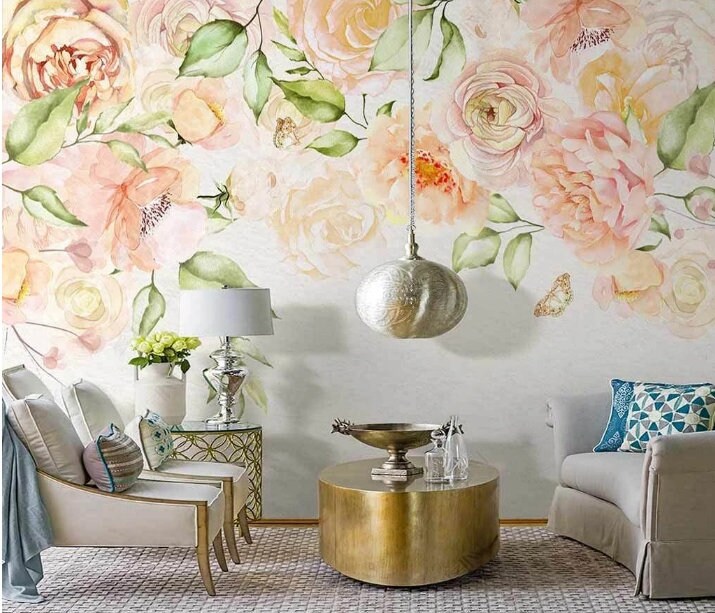 Peony wallpaper peel and stick wall mural prints, flower wallpaper, botanical removable wallpaper, flower wall decals