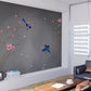 Nature peel and stick temporary wallpaper, self adhesive floral mural, grey botanical vinyl wallpaper, trendy canvas removable wall decal