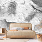Abstract peel and stick wallpaper, self adhesive marble wall nural, large feathers wallcovering, removable black white canvas wallpaper