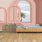 Large pink self adhesive wallpaper, self adhesive arch wall mural, accentual mid century wall decal, temporary canvas wallpaper with window