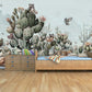Cactus self adhesive wall mural, large tropical wallpaper, removable botanical wallpaper, accentual animals wallcovering, temporary mural