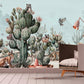 Cactus self adhesive wall mural, large tropical wallpaper, removable botanical wallpaper, accentual animals wallcovering, temporary mural