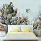 Cactus self adhesive wall mural, large tropical wallpaper, removable botanical wallpaper, accentual animals wallcovering, temporary mural