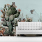 Cactus self adhesive wall mural, large tropical wallpaper, removable botanical wallpaper, accentual animals wallcovering, temporary mural