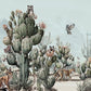 Cactus self adhesive wall mural, large tropical wallpaper, removable botanical wallpaper, accentual animals wallcovering, temporary mural