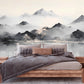 Smoky mountains self adhesive wallpaper, extra large landscape wall mural, astract peel and stick wallpaper, temporary white black mural
