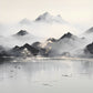 Smoky mountains self adhesive wallpaper, extra large landscape wall mural, astract peel and stick wallpaper, temporary white black mural